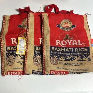 Set of 3 Royal Red and Tan Basmati Rice Bags 20lb Eco Bags Reusable Zippered Bag